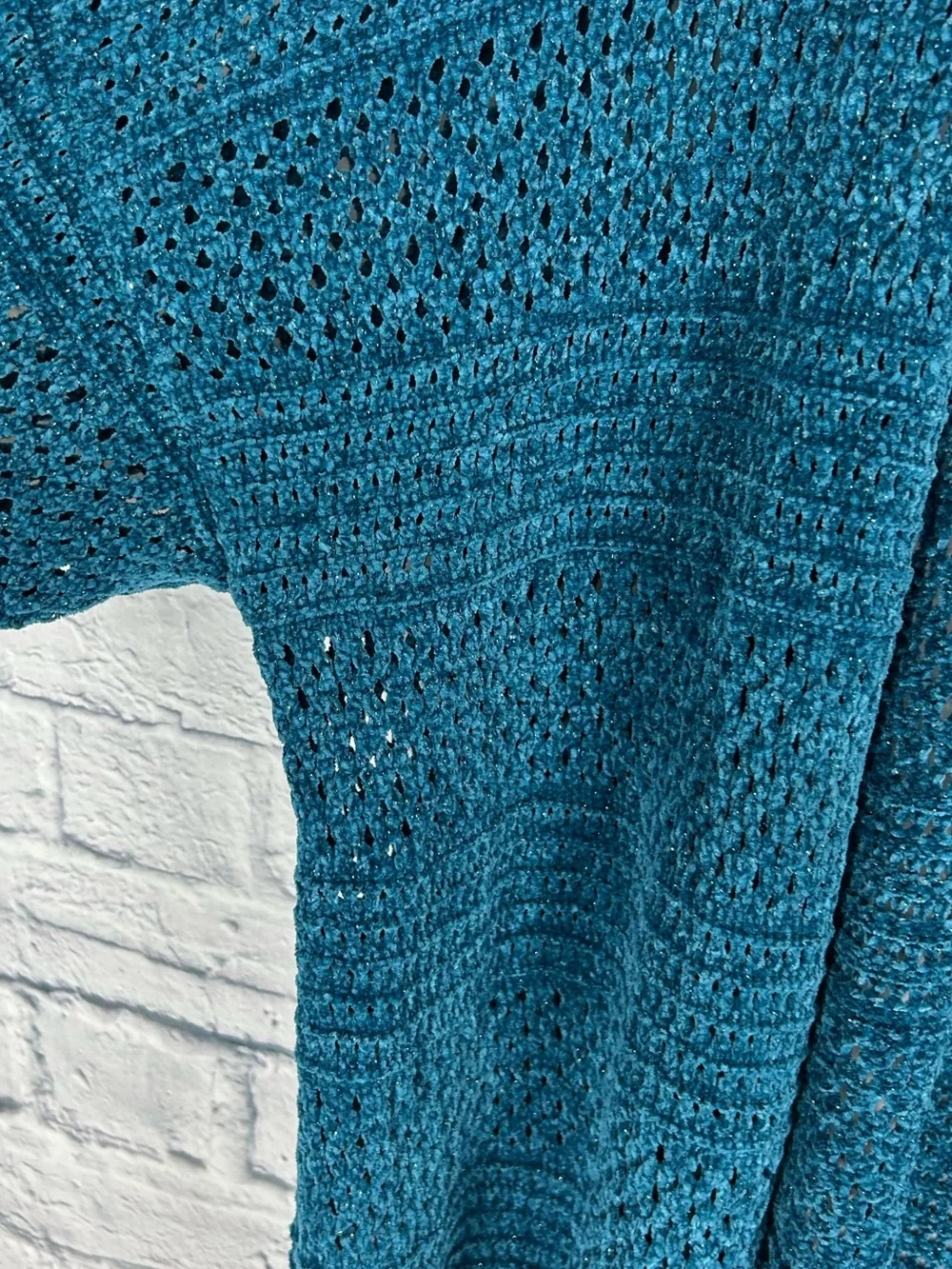 Lane Bryant Open Knit Chenille Cardigan Teal Blue Sparkle 22/24 Plus Size